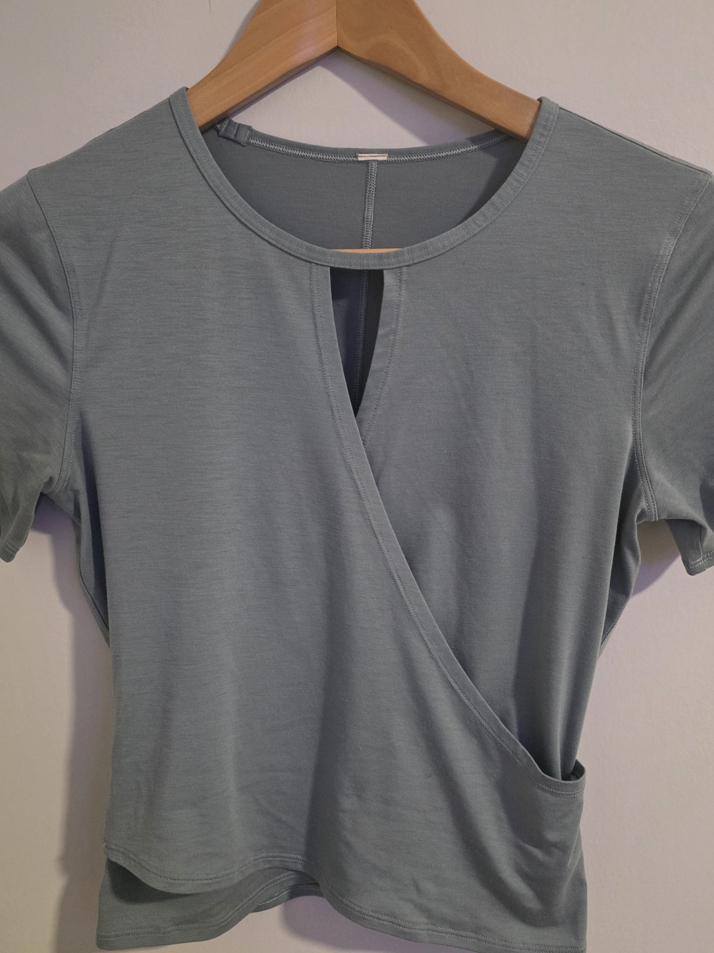 Lululemon Sage Green Wrap Front Keyhole Short Sleeve Top